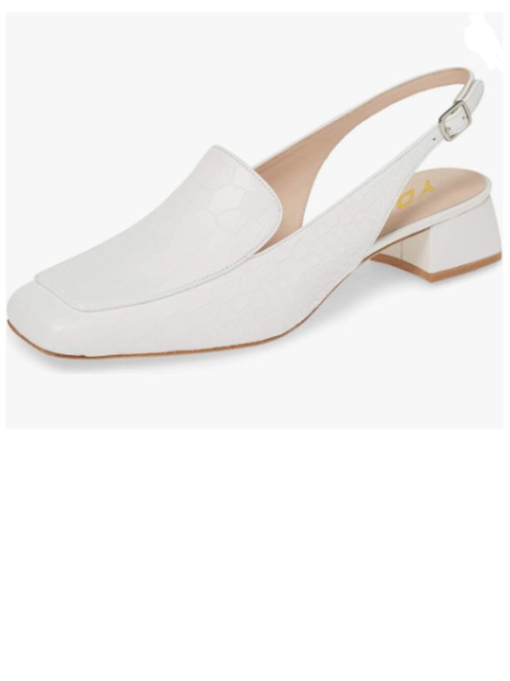 YDN White Square Toe Block Low Heels Slingback Formal Loafer Dressy Shoes Pump